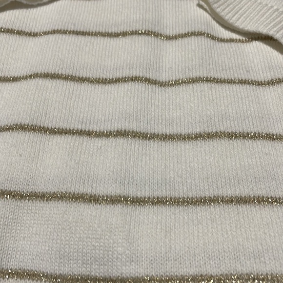 Gymboree 5/6 creamy white gold stripe sweater dress ruffled shoulders a line nwt - Picture 6 of 8